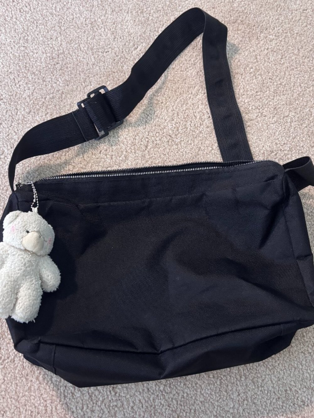 Black Crossbody Fabric Bag with White Bear